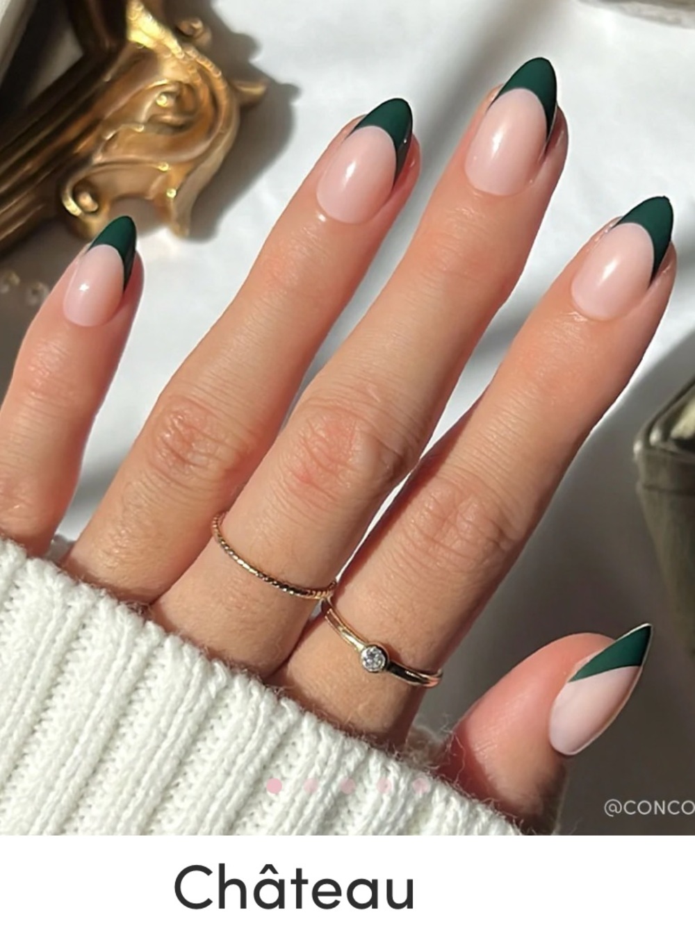 GLAMNETIC Château Short Almond Press-On Nails – Green French Tip